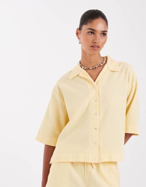 JJXX waffle shorts set in yellow, 2 of 3