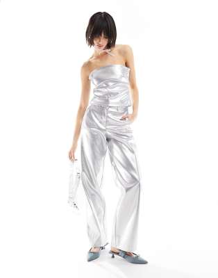 JJXX - Weit geschnittene Hose in Metallic-Silber, Kombiteil