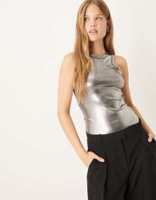 Jjxx Wet Look Racer Tank Top In Gray