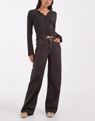 Jjxx Wide Fit High Waisted Trouser In Brown