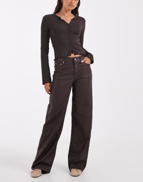 JJXX wide fit high waisted trouser in brown - view 1