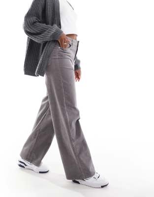 wide leg cord pants in gray