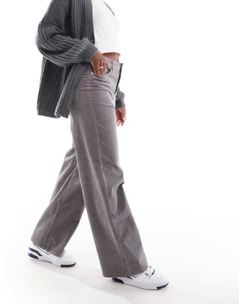 JJXX wide leg cord pants in gray - view 1