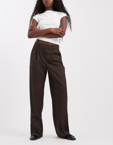 JJXX wide leg tailored trouser with pinstripe in dark brown - view 1