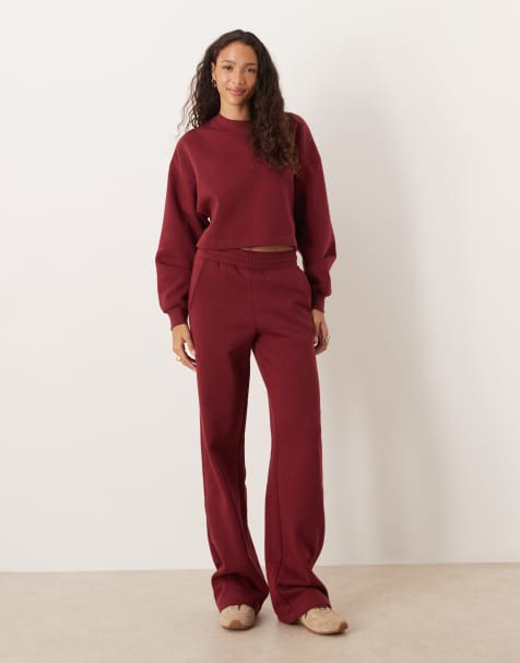 JJXX wide leg trackies in burgundy - view 1
