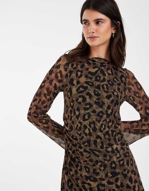 JJXX wide sleeve mini dress in leopard print, 3 of 4
