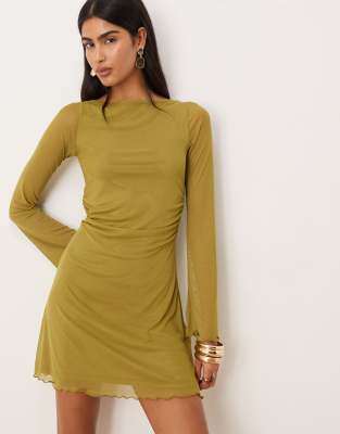 JJXX JJXX wide sleeve mini dress in moss green