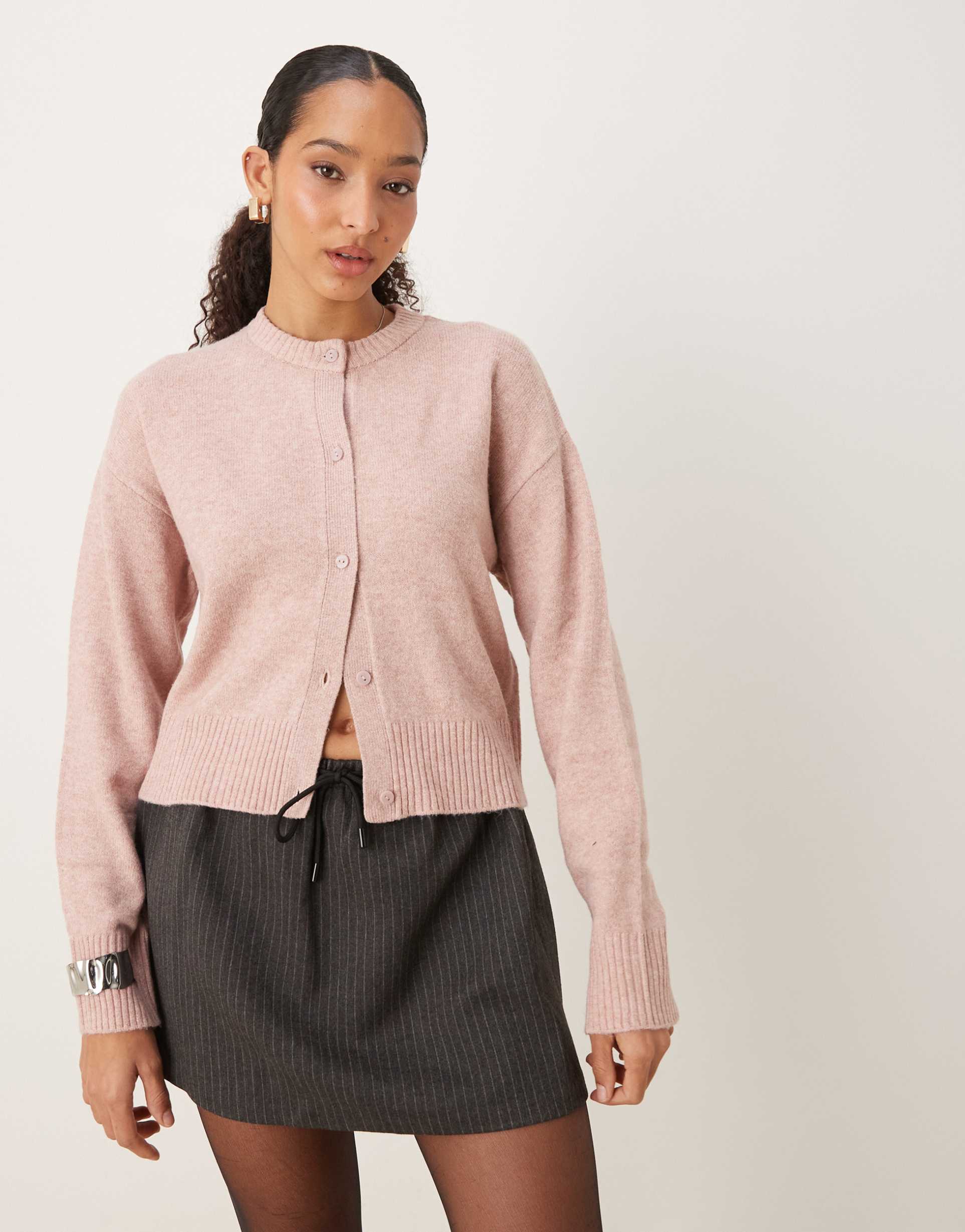 jjxx wool blend knit cardigan in light pink