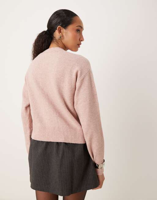 JJXX wool blend knit cardigan in light pink, 3 of 4