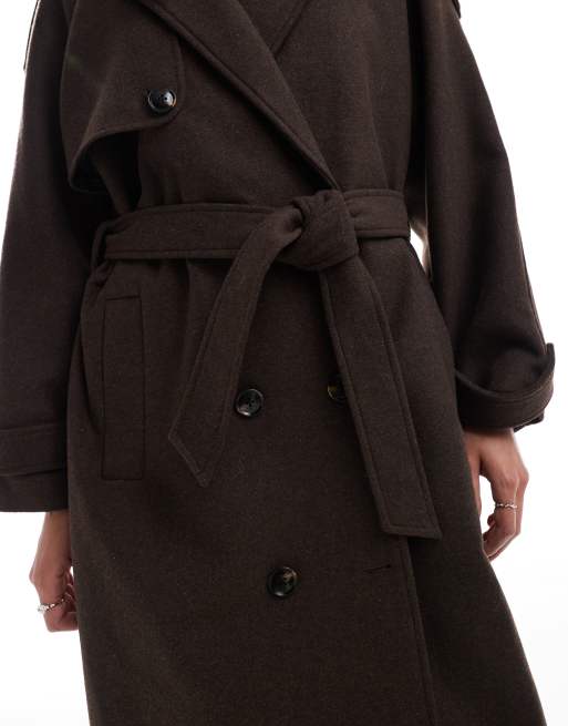 JJXX wool belted coat in brown