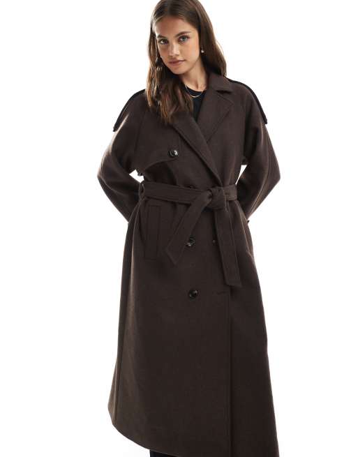 JJXX wool belted coat in brown