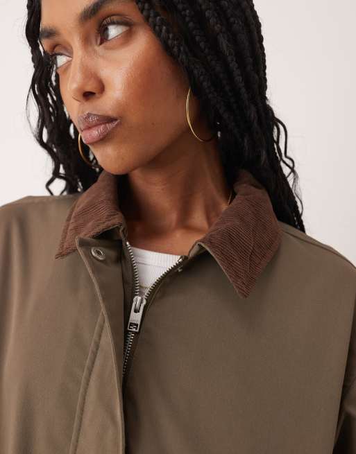 JJXX workwear barn jacket in brown with cord collar