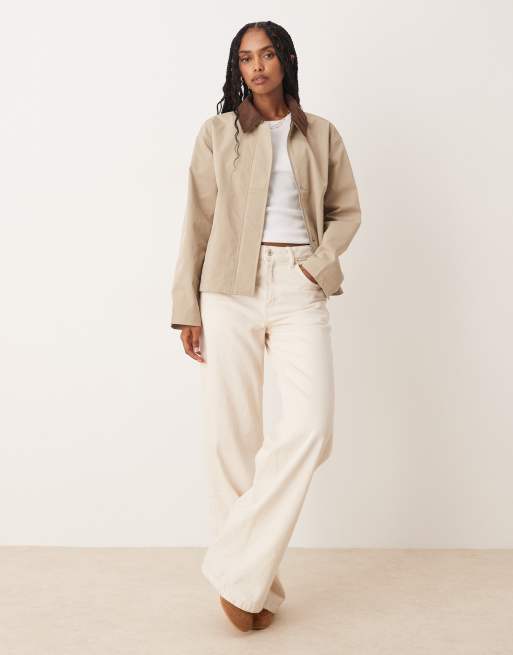 JJXX workwear barn jacket in cream with cord collar