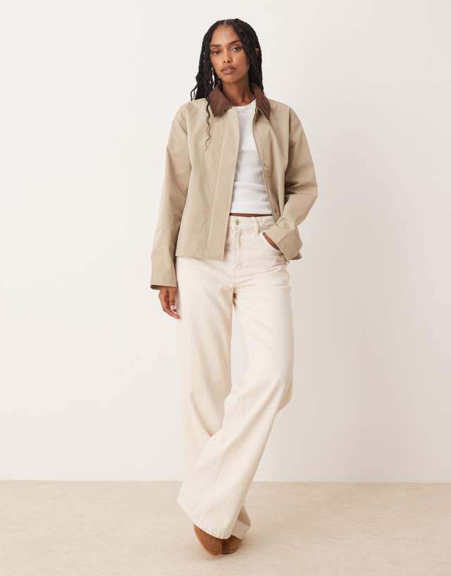 JJXX workwear barn jacket in cream with cord collar | ASOS
