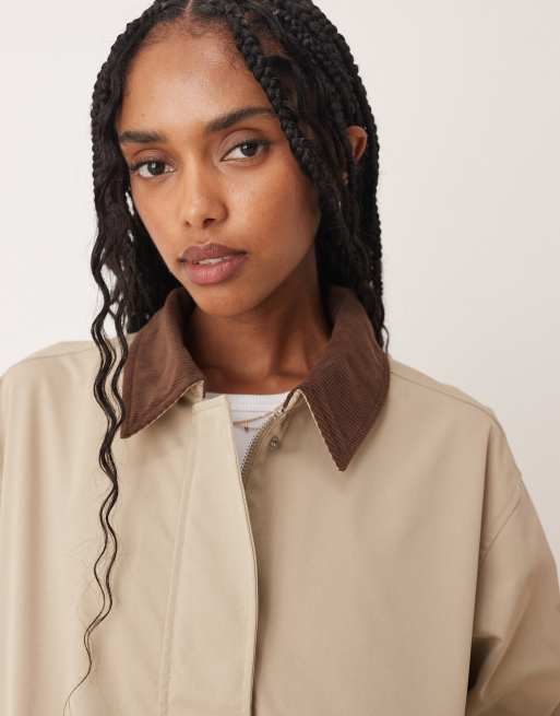 JJXX workwear barn jacket in cream with cord collar | ASOS