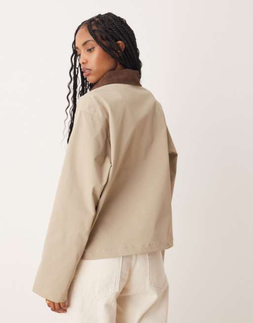 JJXX workwear barn jacket in cream with cord collar