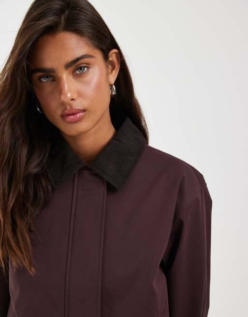 JJXX - Workwear - Chaqueta burdeos oscuro estilo campero con solapas de pana, 3 de 4