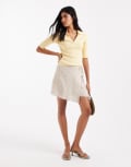 [JJXX] JJXX wrap skirt in cream stripe-White 4-6 Feather Grey
