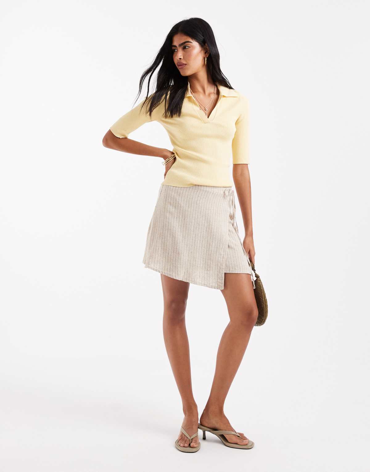 JJXX wrap skirt in cream stripe
