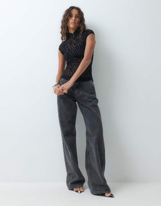 JJXX zebra flock mesh top in black, 4 of 5