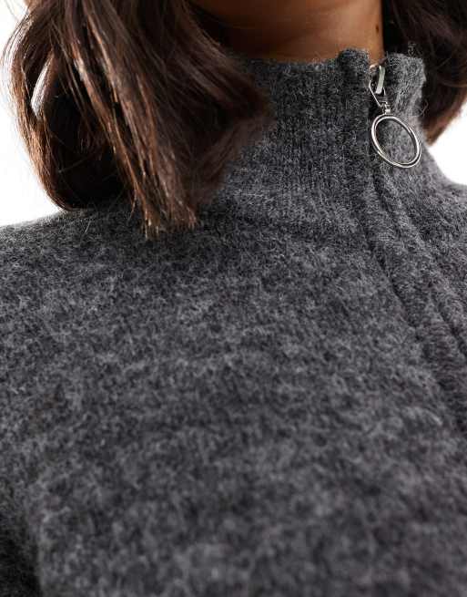 JJXX zip cardigan in dark grey melange