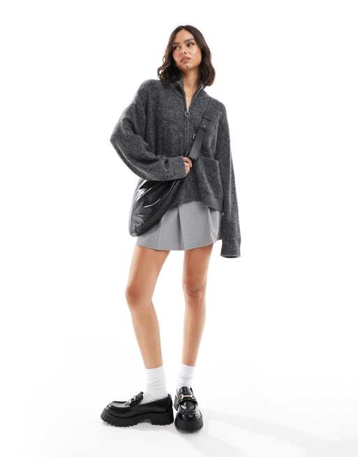 JJXX zip cardigan in dark grey melange