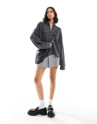JJXX zip cardigan in dark grey melange