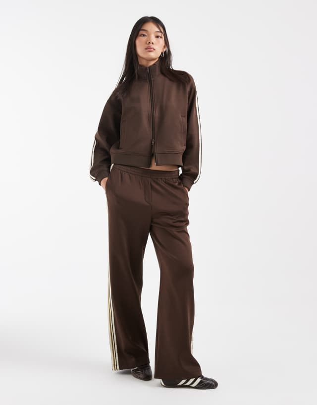 JJXX zip up jacket with striped detail in brown - part of a set | ASOS