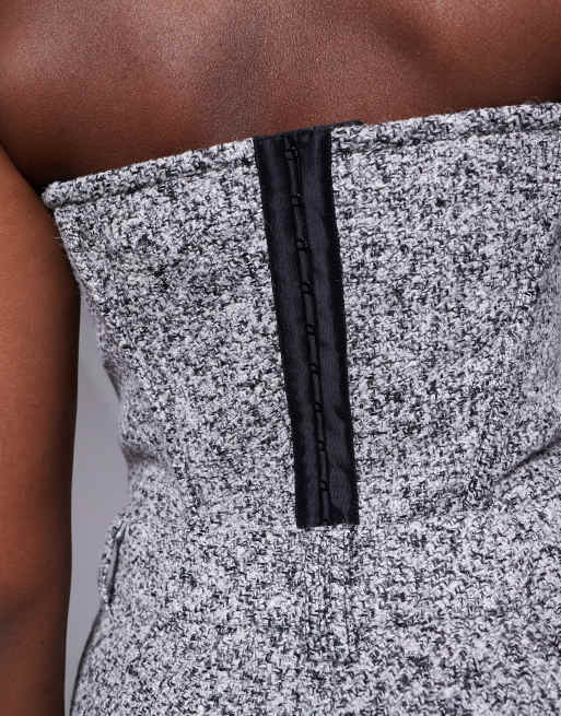 JLUXLABEL All You Need bandeau corset top co-ord in grey tweed , 3 of 4