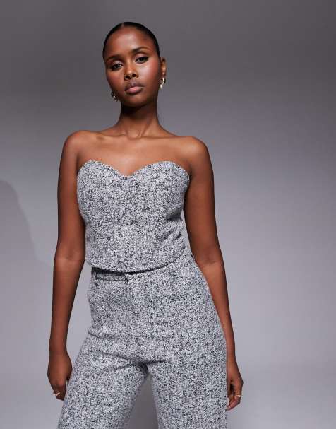 JLUXLABEL All You Need bandeau corset top in grey tweed (part of a set) - view 1