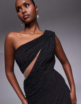 Jluxlabel Aura One Shoulder Draped Midi Dress In Black