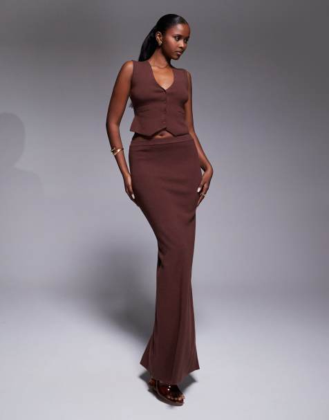 JLUXLABEL - Cassidy - Gebreide set met crop top en maxi-rok in bruin - view 1