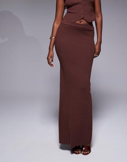 JLUXLABEL Cassidy knitted crop top and maxi skirt set in brown, 4 of 5