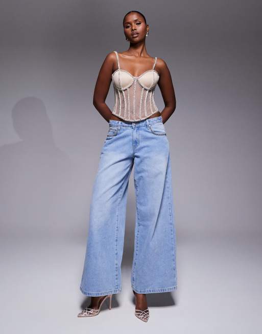 JLUXLABEL diamante sheer panel detail corset top in gold | ASOS