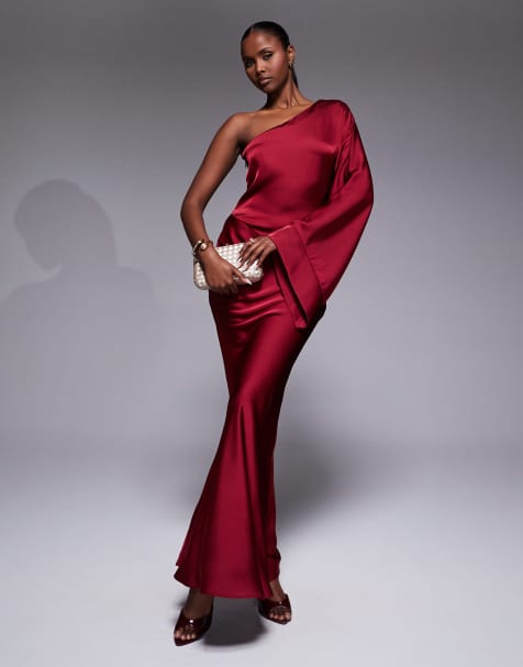 JLUXLABEL Femme asymmetric drape maxi dress in red