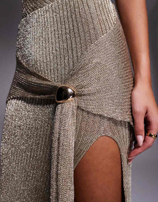 JLUXLABEL - Hazel - Gonna a portafoglio in maglia dorata in coordinato, 3 di 5