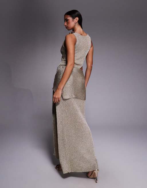 JLUXLABEL Hazel metallic knit wrap skirt in gold - part of a set, 2 of 5