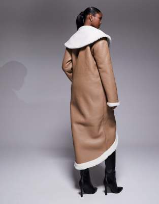Jluxlabel Jaida Reversible Teddy Coat In Brown
