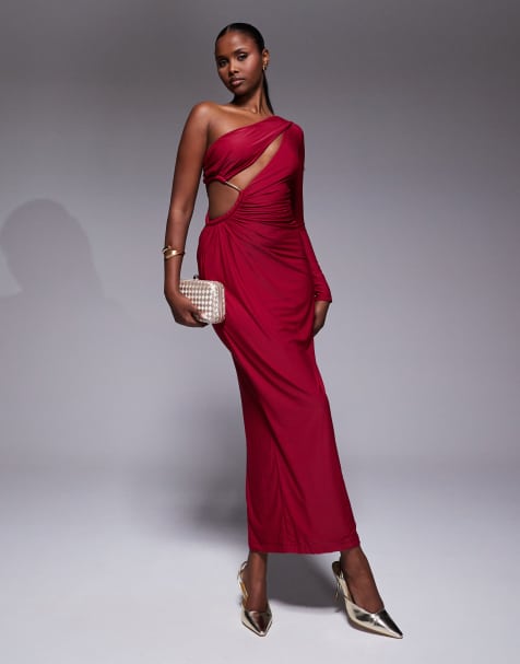 JLUXLABEL - Jorgia - Robe longue moulante une manche avec découpes - Rouge - view 1