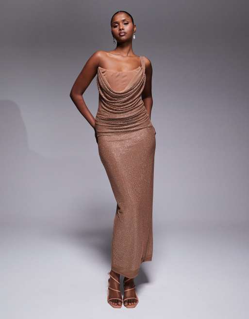 JLUXLABEL Krishna cowl front hotfix maxi dress in pecan