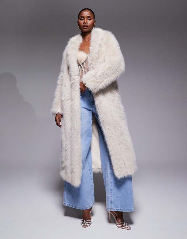 JLUXLABEL Manhattan faux fur coat in beige | ASOS