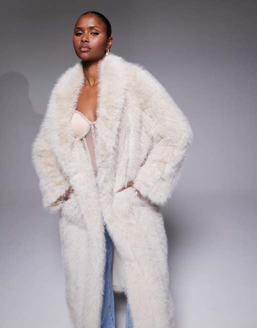 JLUXLABEL Manhattan faux fur coat in beige | ASOS