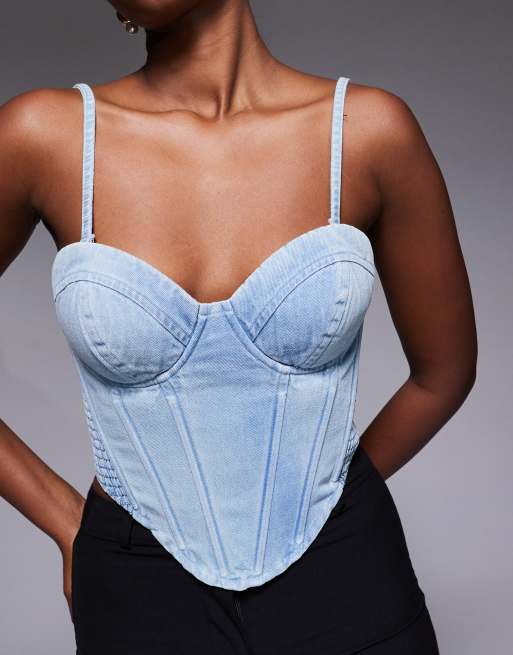JLUXLABEL - Marsella - Top corset en jean avec décolleté en cœur - Bleu, 3 de 4