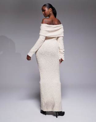 Jluxlabel Olivea Foldover Bardot Knit Maxi Dress In White