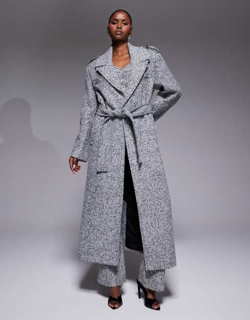 JLUXLABEL Savannah belted tweed coat in grey