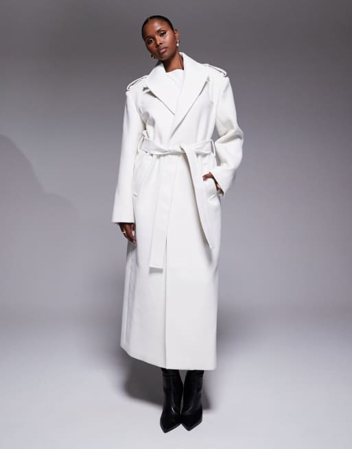 JLUXLABEL - Savannah - Cappotto lungo elegante con cintura color avorio