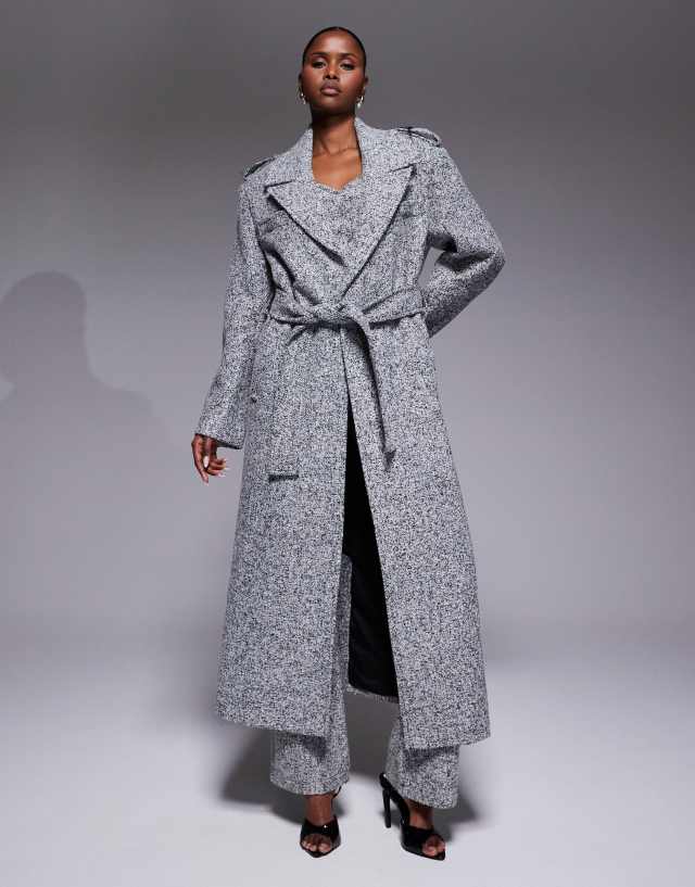 JLUXLABEL Savannah formal belted coat in gray tweed - part of a