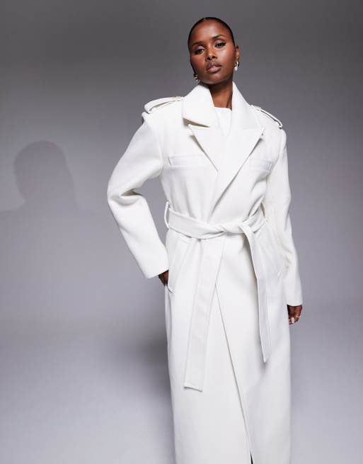JLUXLABEL Savannah formal belted maxi coat in ivory