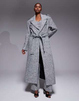 JLUXLABEL - Savannah - Manteau habillé d'ensemble en tweed avec ceinture - Gris