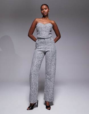 JLUXLABEL - Stay Sharp - Pantalon droit habillé d'ensemble en tweed - Gris